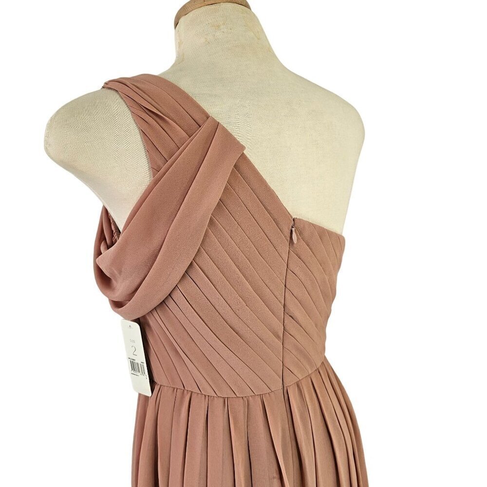 Donna Morgan Collection Grecian One-Shoulder Maxi Dress Sz 2 Pink Fit Flare NWT - Picture 5 of 12